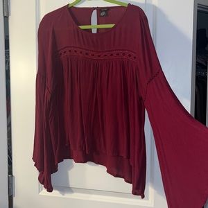 Rue 21 Bell Sleeve Maroon Top